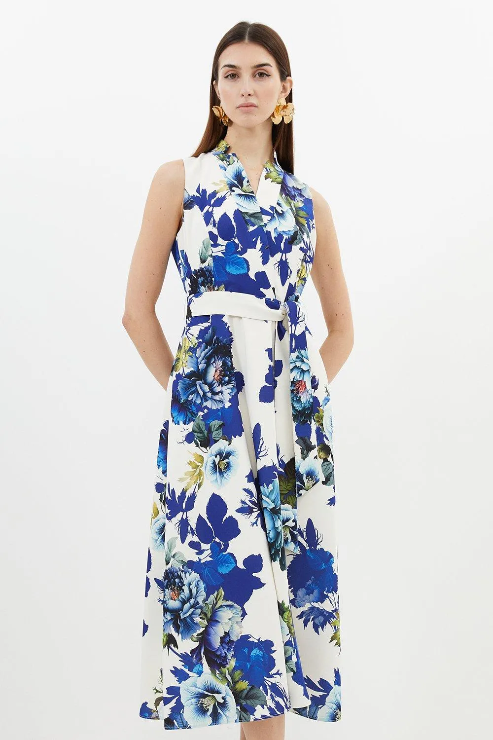 Tailored Crepe Floral Full Skirted Maxi Dress | Karen Millen