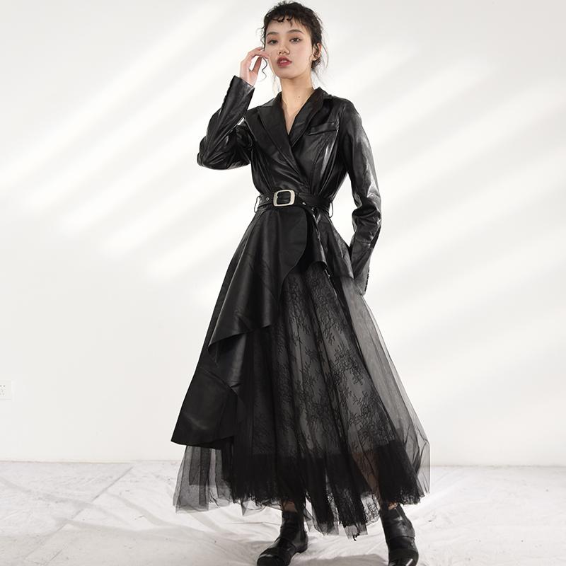 Tomiju Vegan Leather Irregular Trench Coat