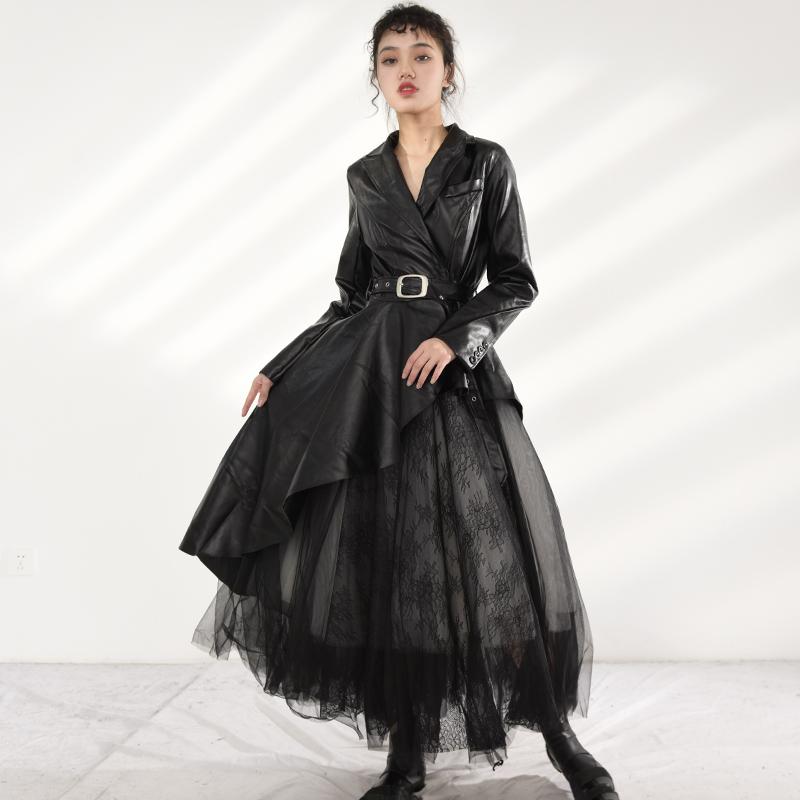 Tomiju Vegan Leather Irregular Trench Coat