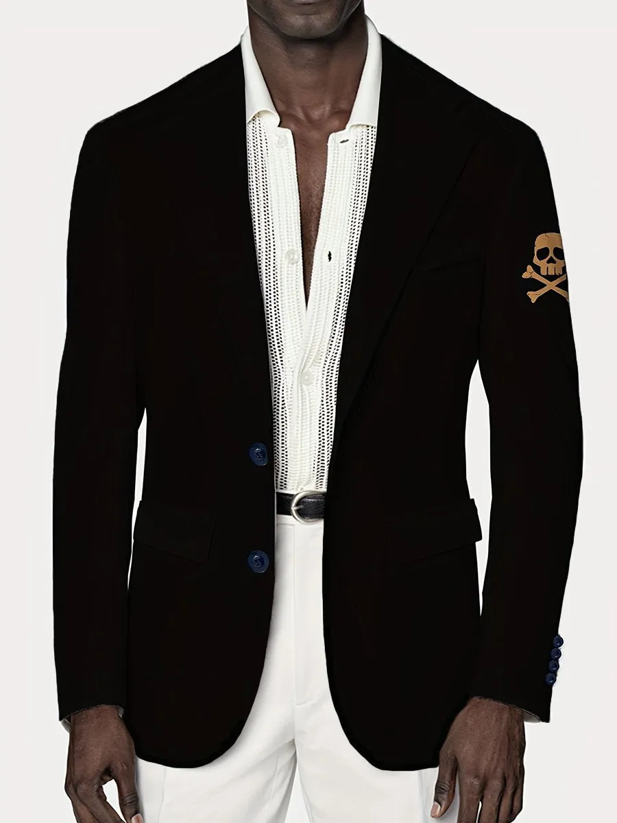 Vintage Skull Print Single Breasted Blazer