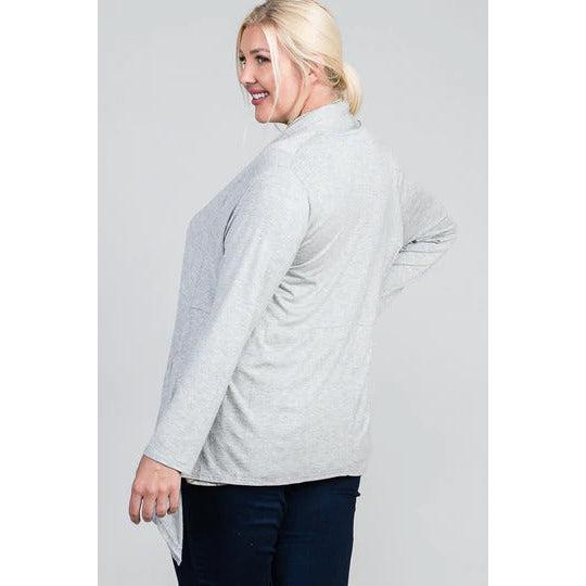 Waist Seam Shark Bite Long Sleeve Open Solid Cardigan