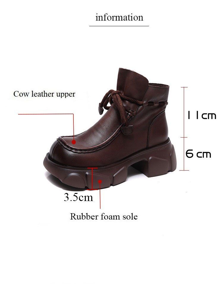 Women's Casual Shoes QS146 - Leather Square Thick Heel Short Boots