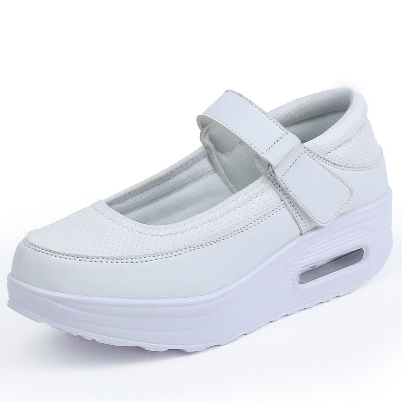 Women's White Color Round Toe Slip-on Flat Platform Casual Shoes