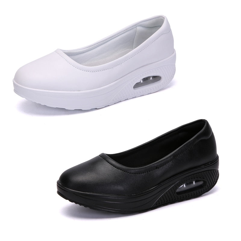 Women's White Color Round Toe Slip-on Flat Platform Casual Shoes