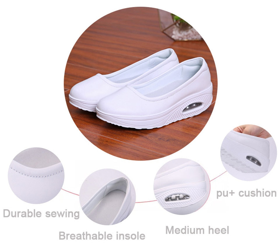 Women's White Color Round Toe Slip-on Flat Platform Casual Shoes