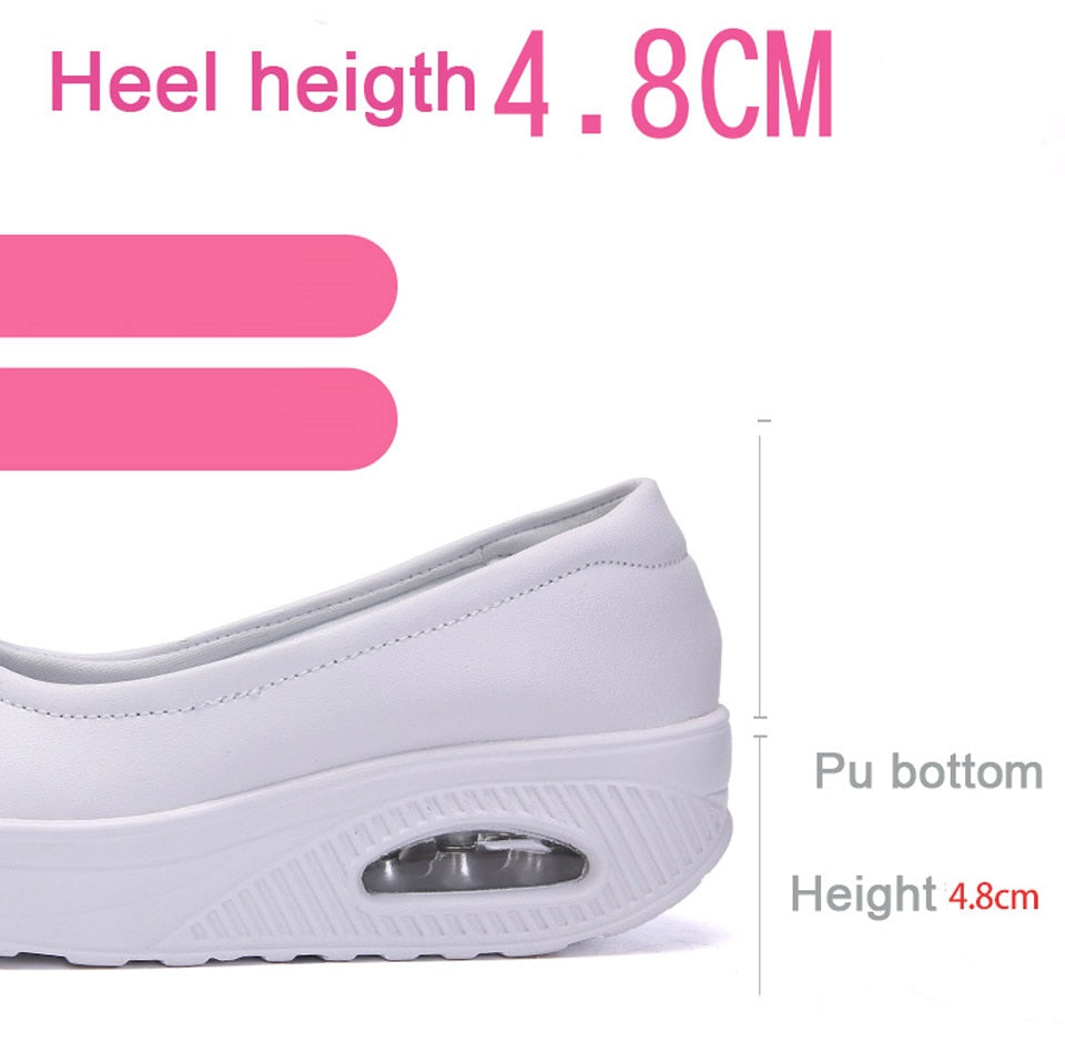 Women's White Color Round Toe Slip-on Flat Platform Casual Shoes