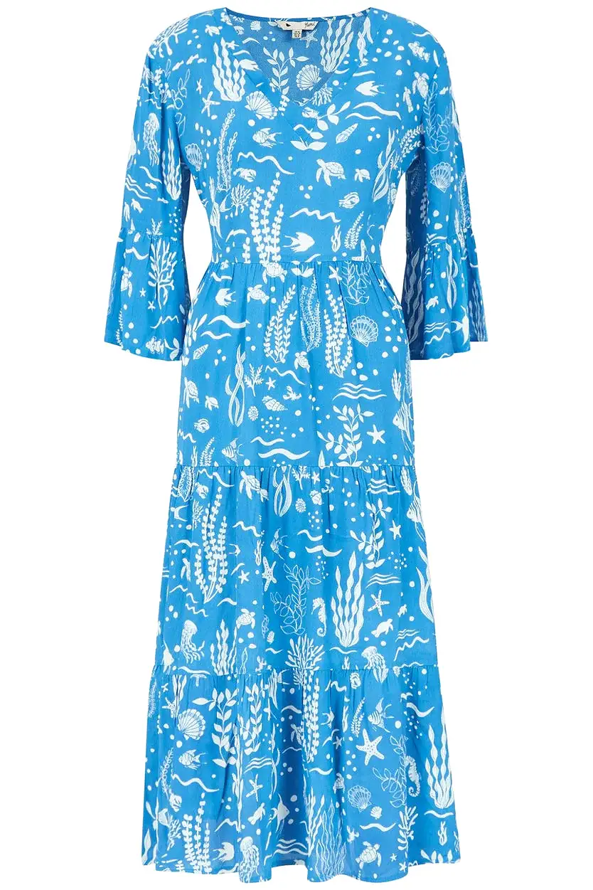 Yumi Blue Sealife Print Midi Dress