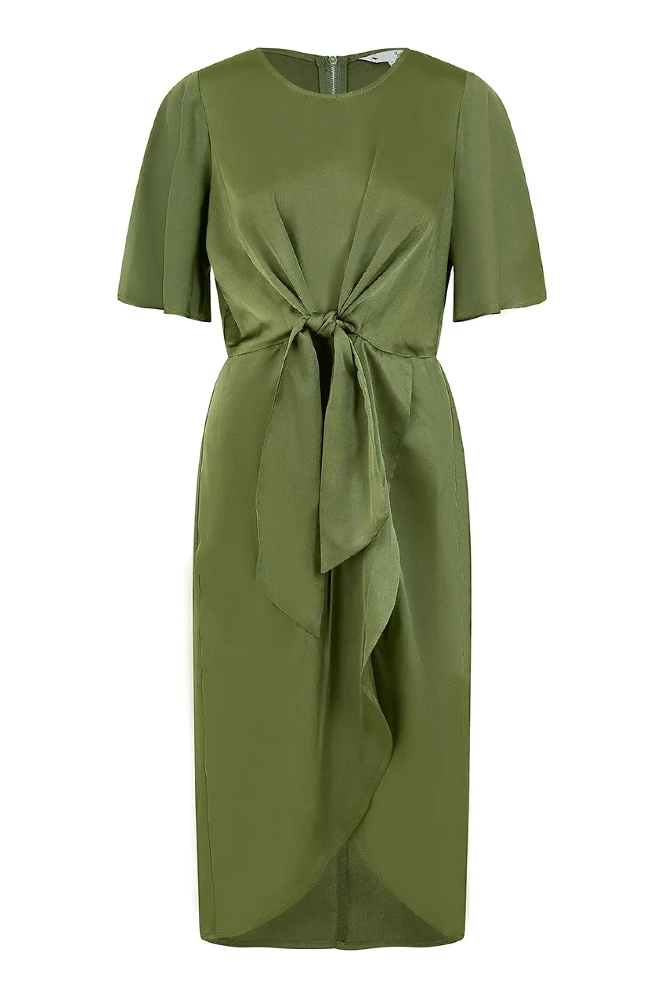 Yumi Green Satin Tie Detail Midi Dress