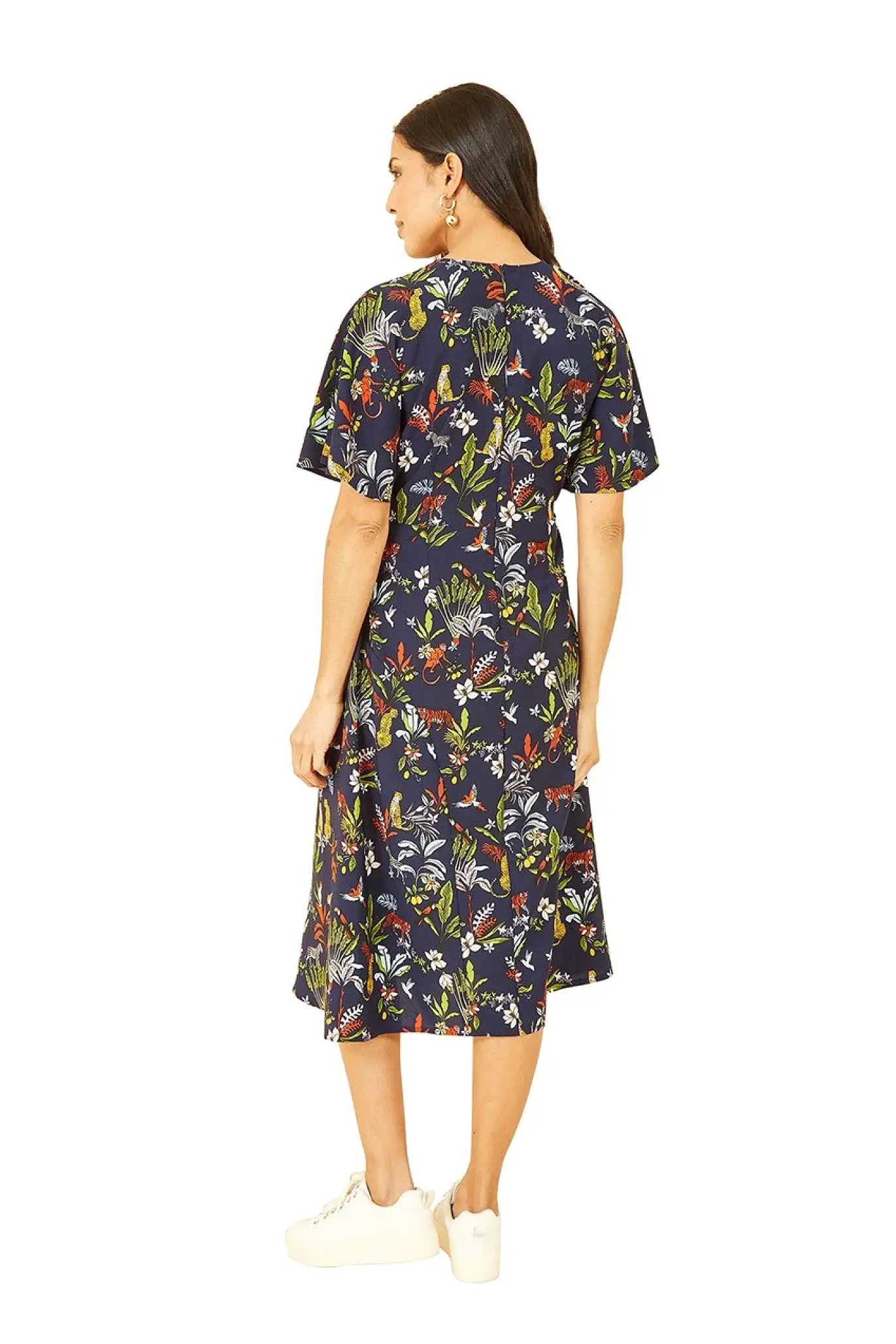 Yumi Navy Animal Kingdom Print Midi Dress