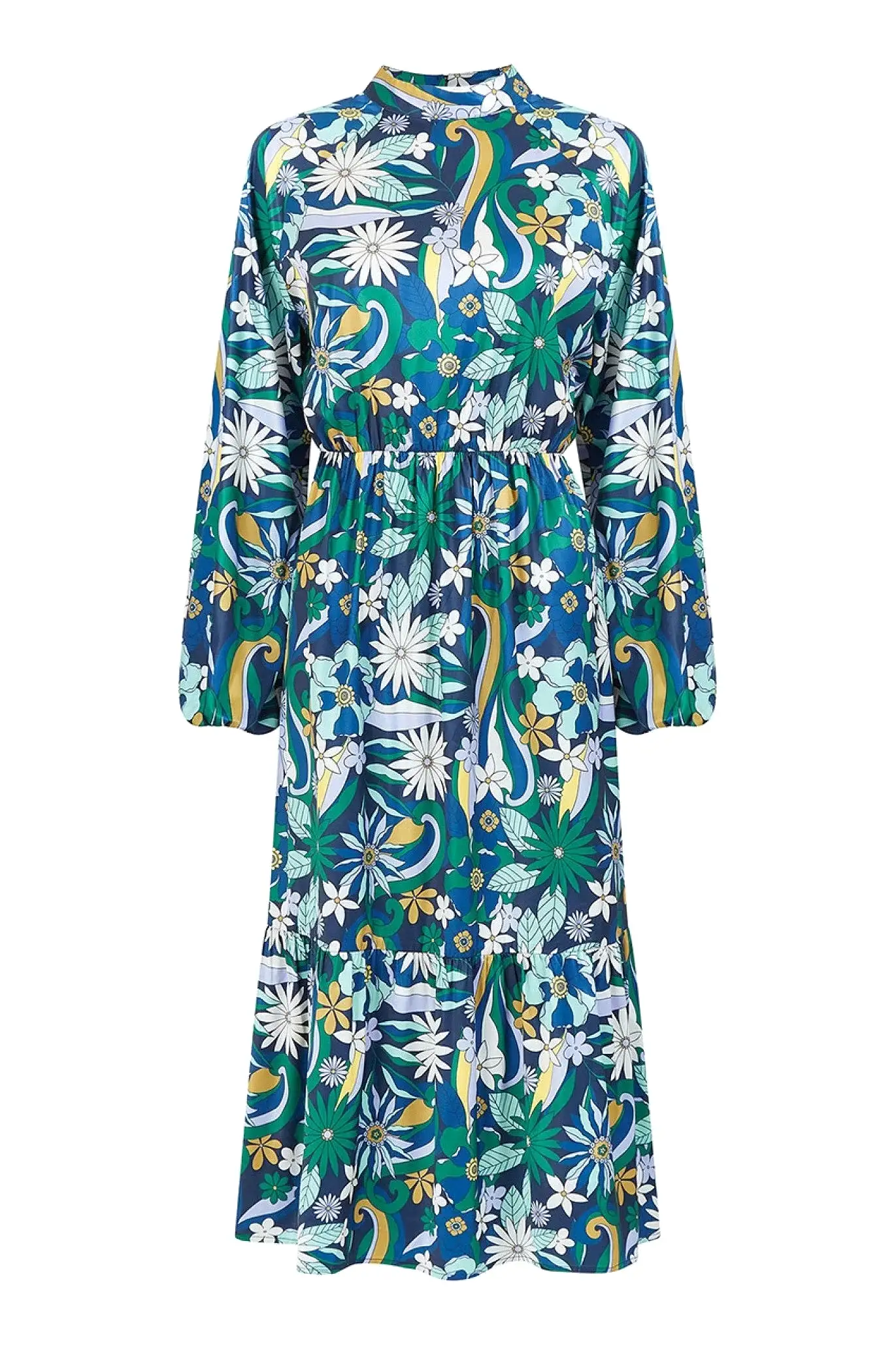 Yumi Seventies Floral Print High Neck Midi Dress